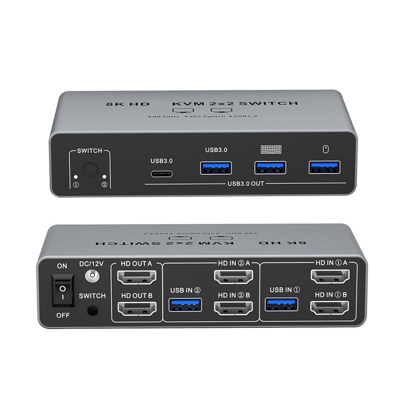 Kvm Switch Dual Monitor - ABMF-8K -Compatible KVM 2X2 Switch Dual-Screen