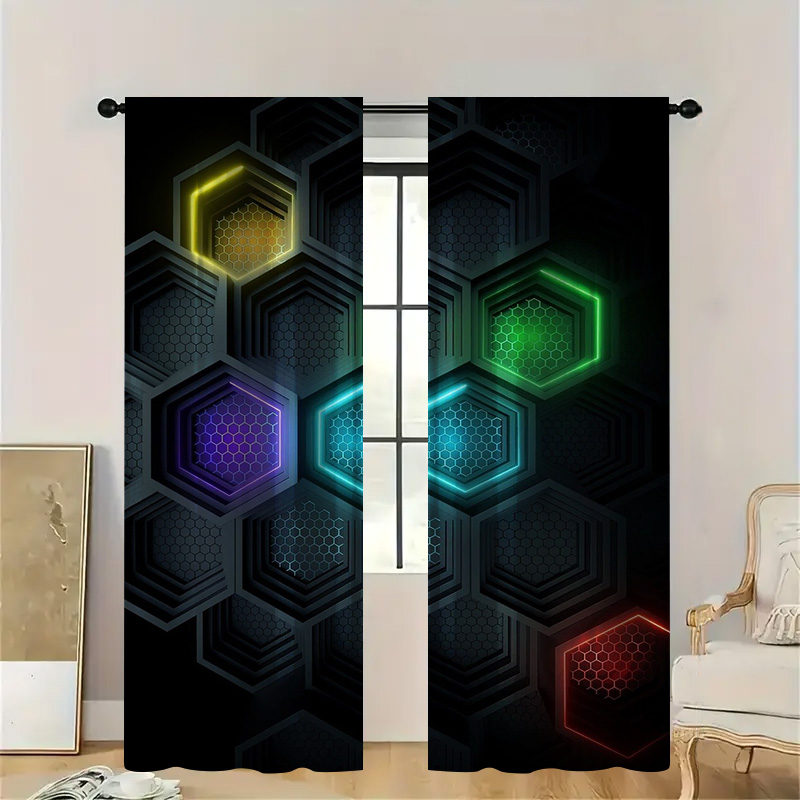 2pcs Modern Geometric Curtains - Office Tech Room review and price