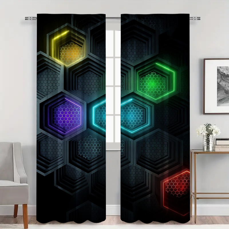 2pcs Modern Geometric Curtains - Office Tech Room review and price