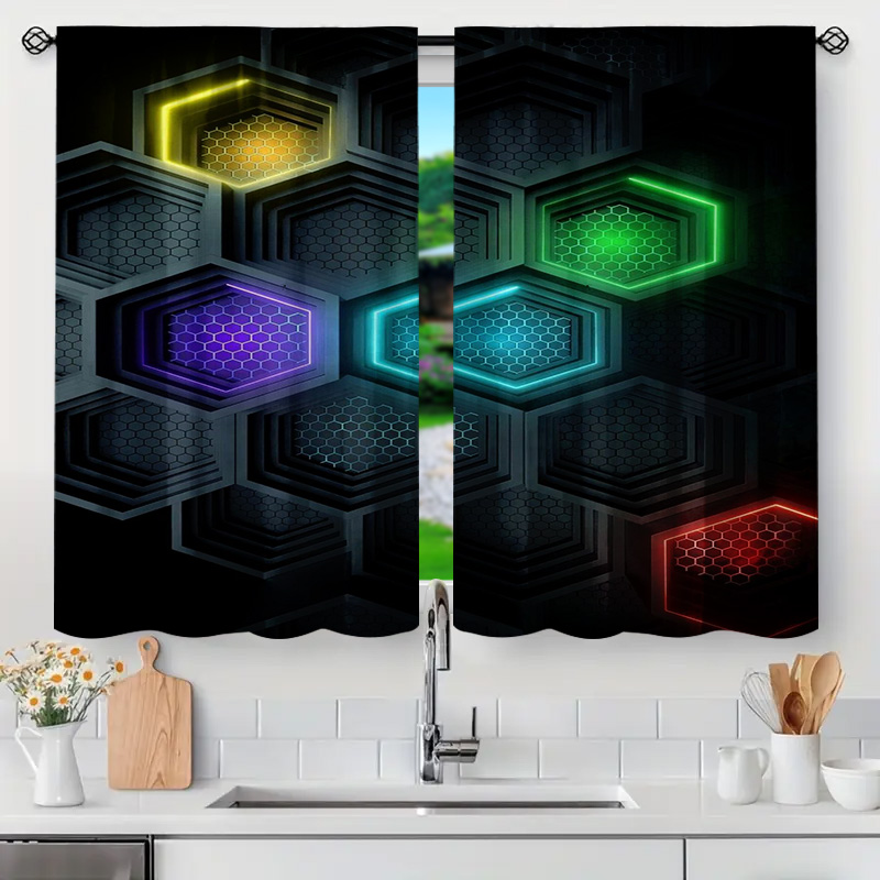 2pcs Modern Geometric Curtains - Office Tech Room review and price