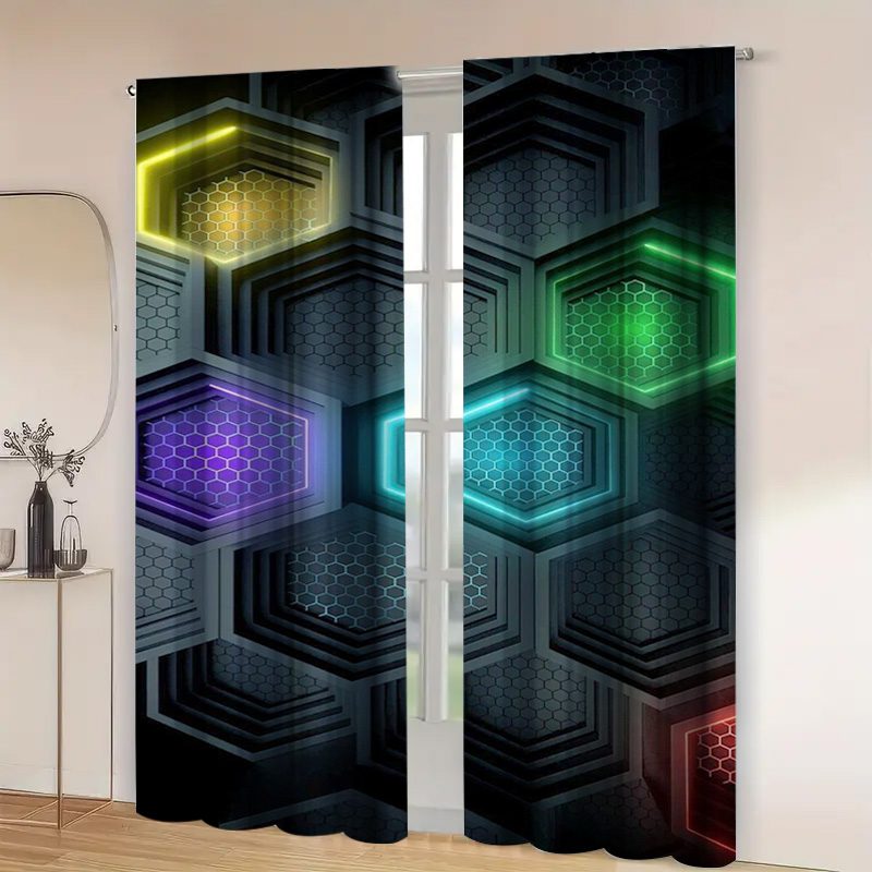 2pcs Modern Geometric Curtains - Office Tech Room review and price