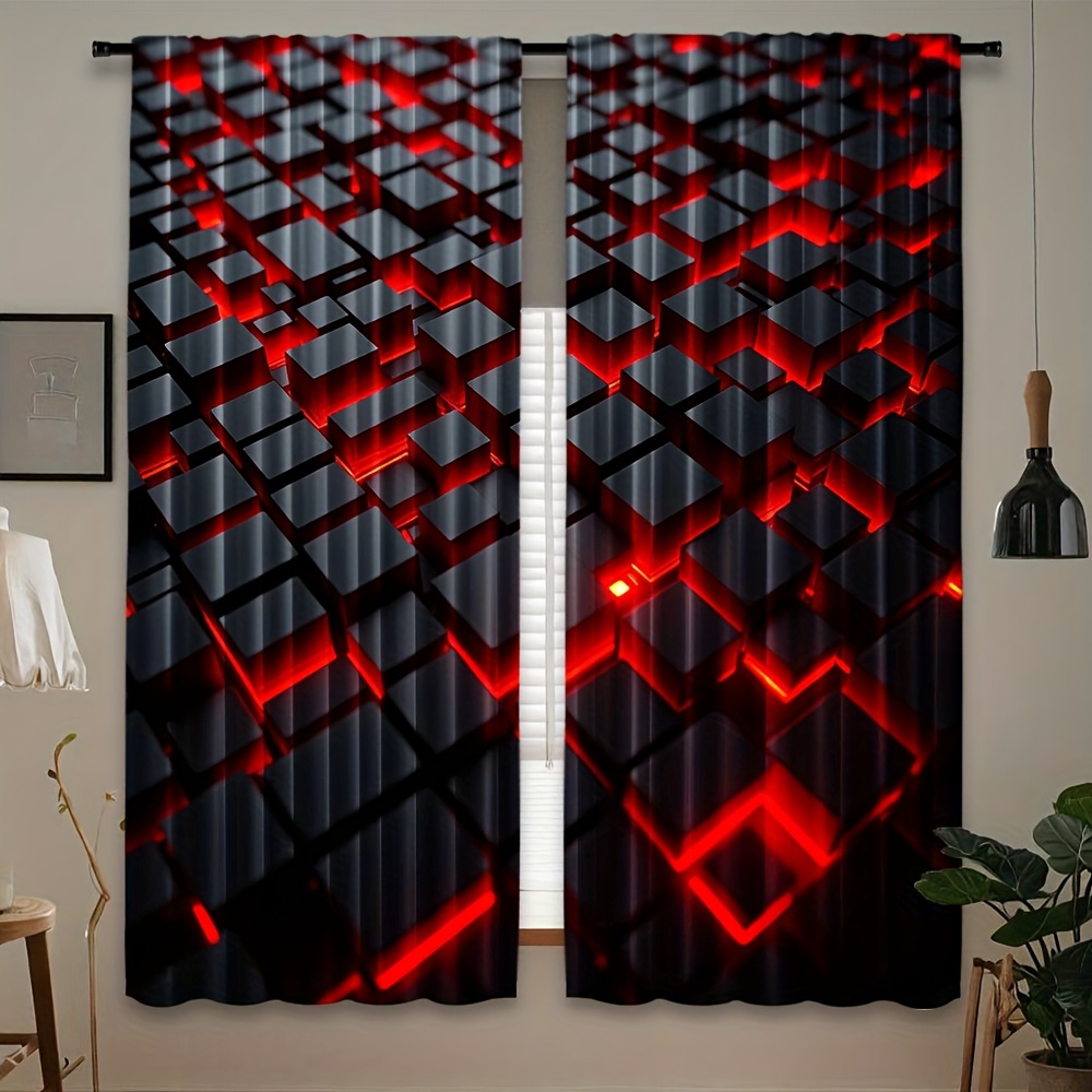 2pcs Geometric Curtains Red Bl - Office Tech Room review and price