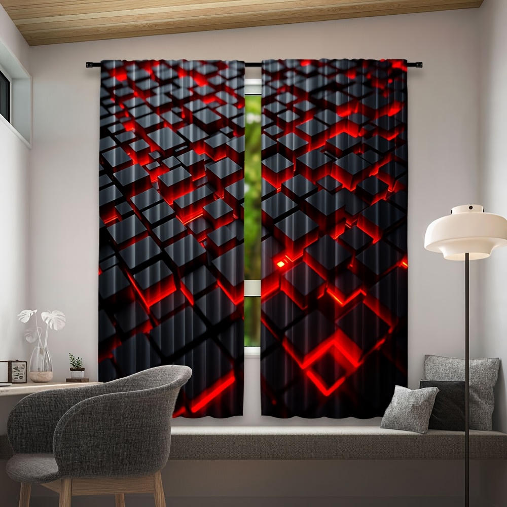 2pcs Geometric Curtains Red Bl - Office Tech Room review and price