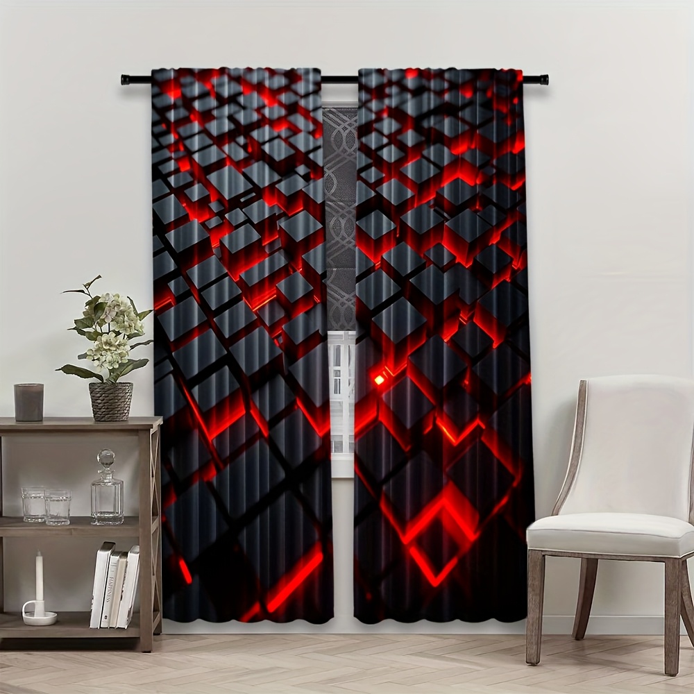 2pcs Geometric Curtains Red Bl - Office Tech Room review and price